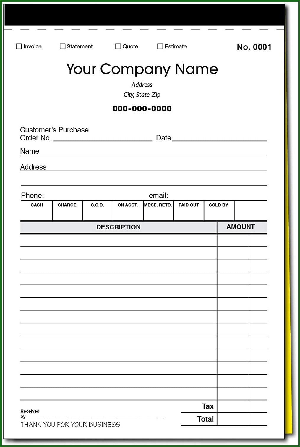 Personalized Carbonless Invoice Books