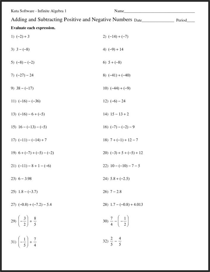 Positive And Negative Numbers Worksheet 6th Grade