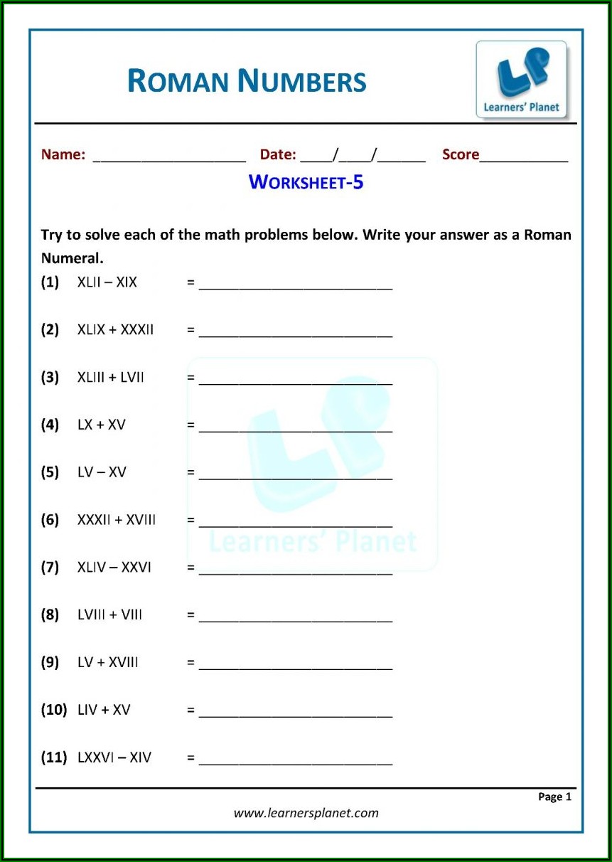 Roman Numerals Exercises For Grade 5