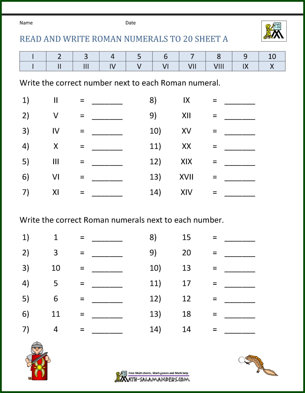 Roman Numerals Worksheet For Grade 3 Pdf