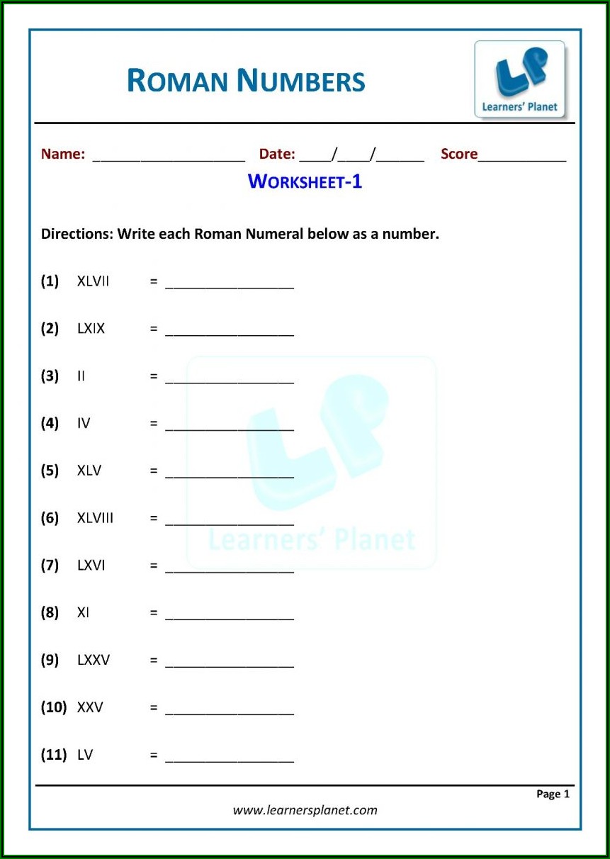 Roman Numerals Worksheet For Grade 6 With Answers
