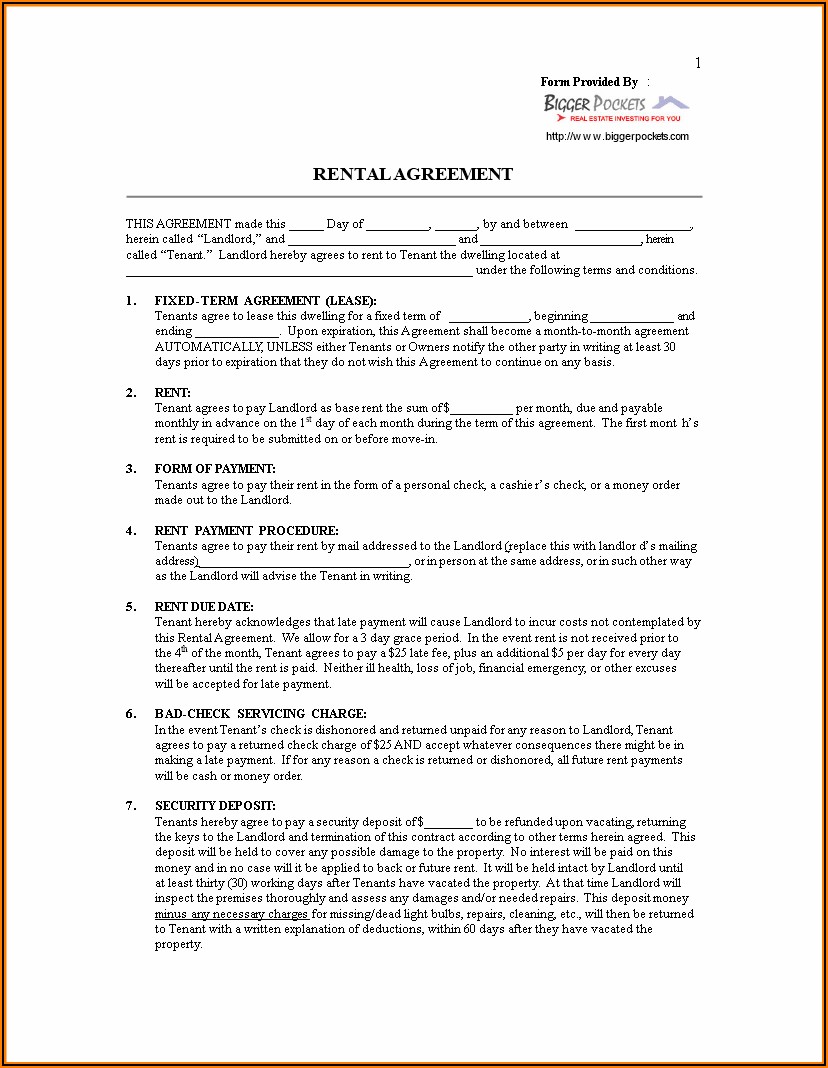Sample Contract Between Landlord And Tenant
