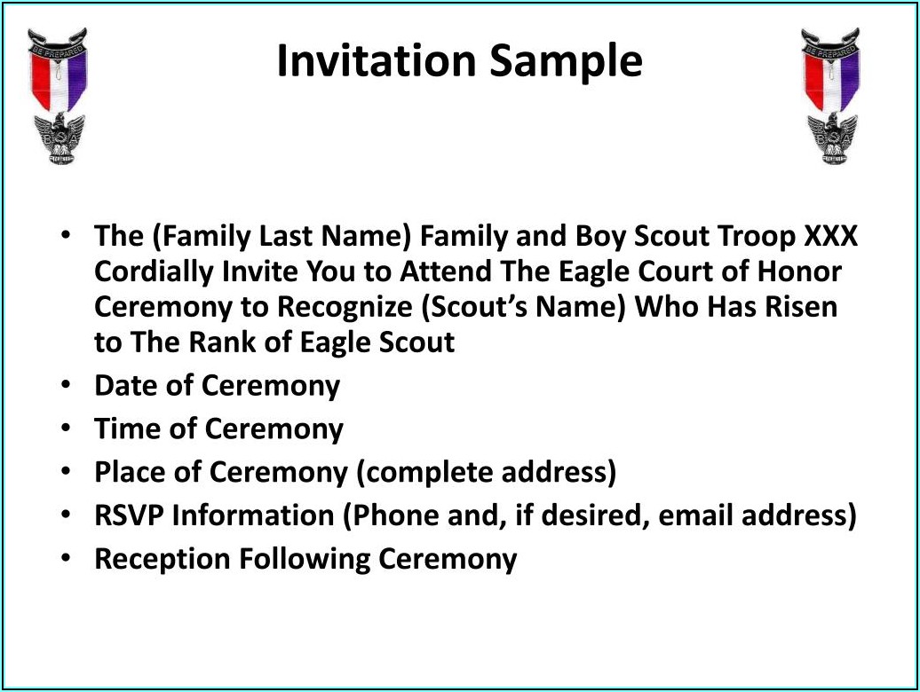 Sample Eagle Scout Ceremony Invitations