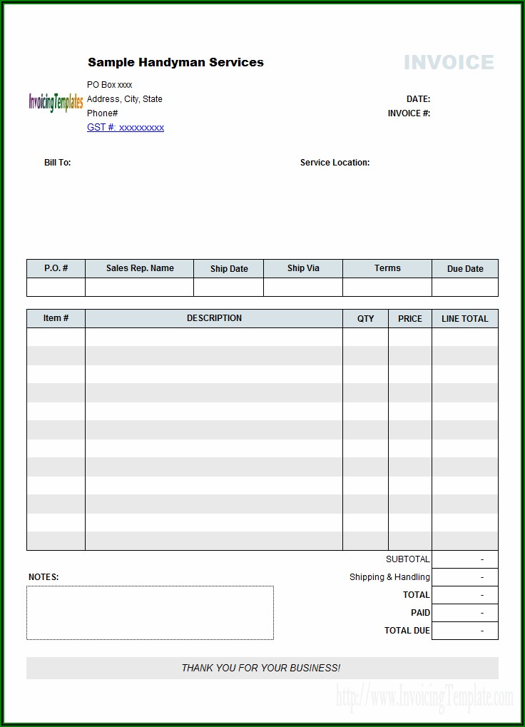 Sample Invoice For Handyman Services