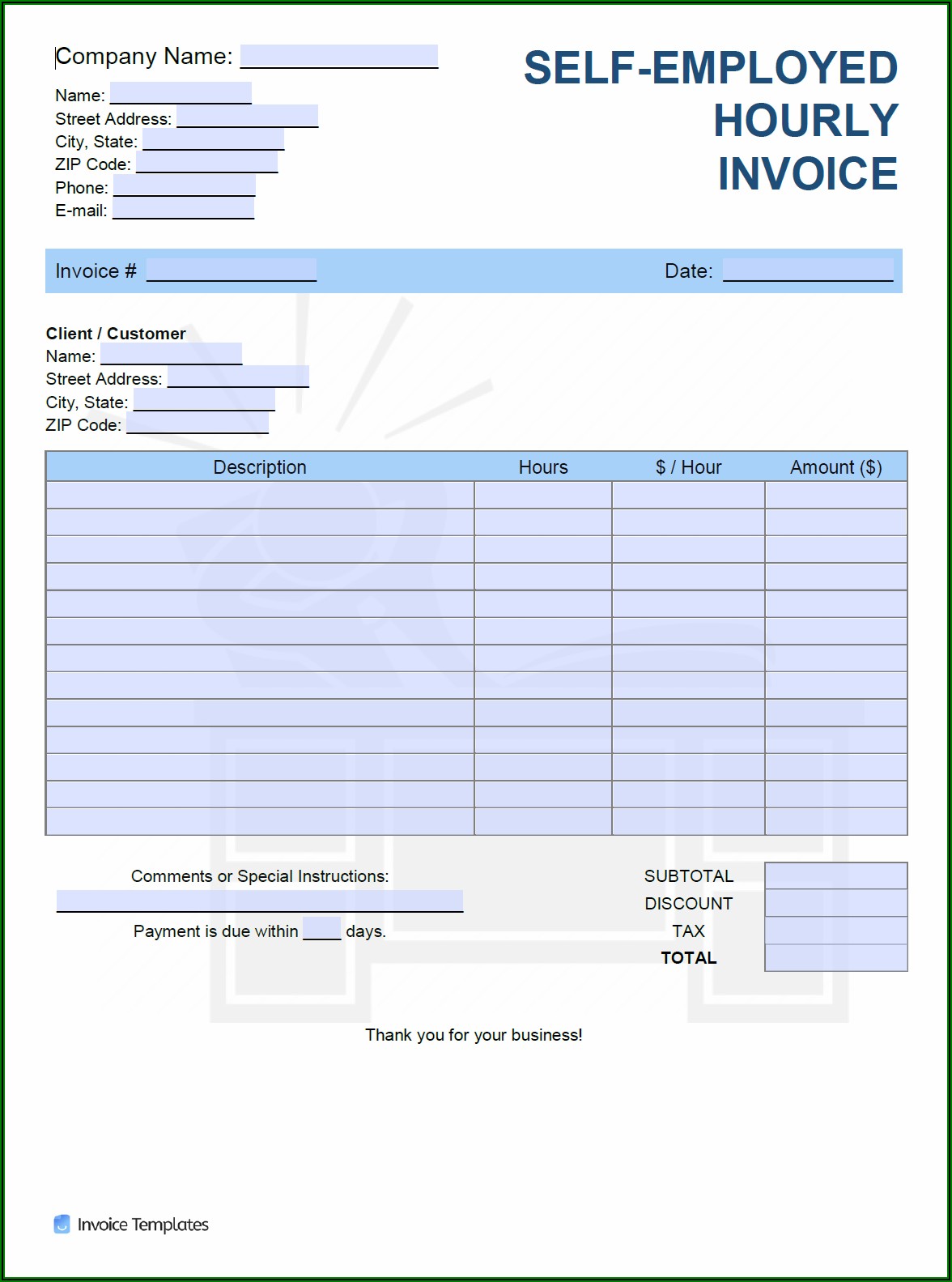 Self Employed Invoice Template Pdf