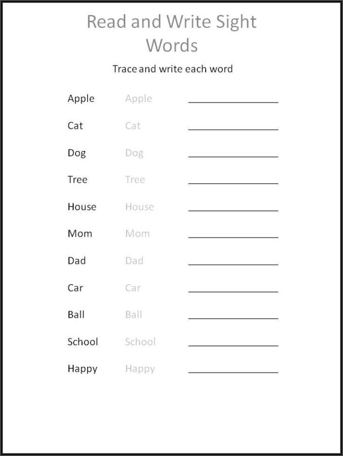 Sight Words Worksheet For Kindergarten Pdf