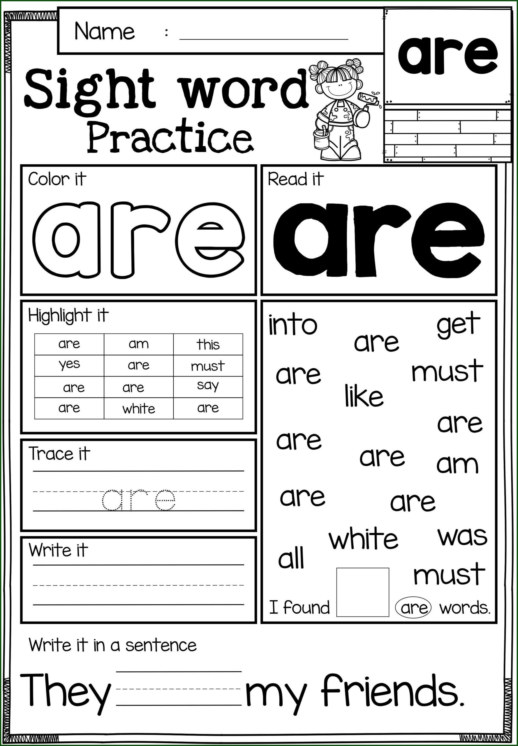 Sight Words Worksheets For Kindergarten