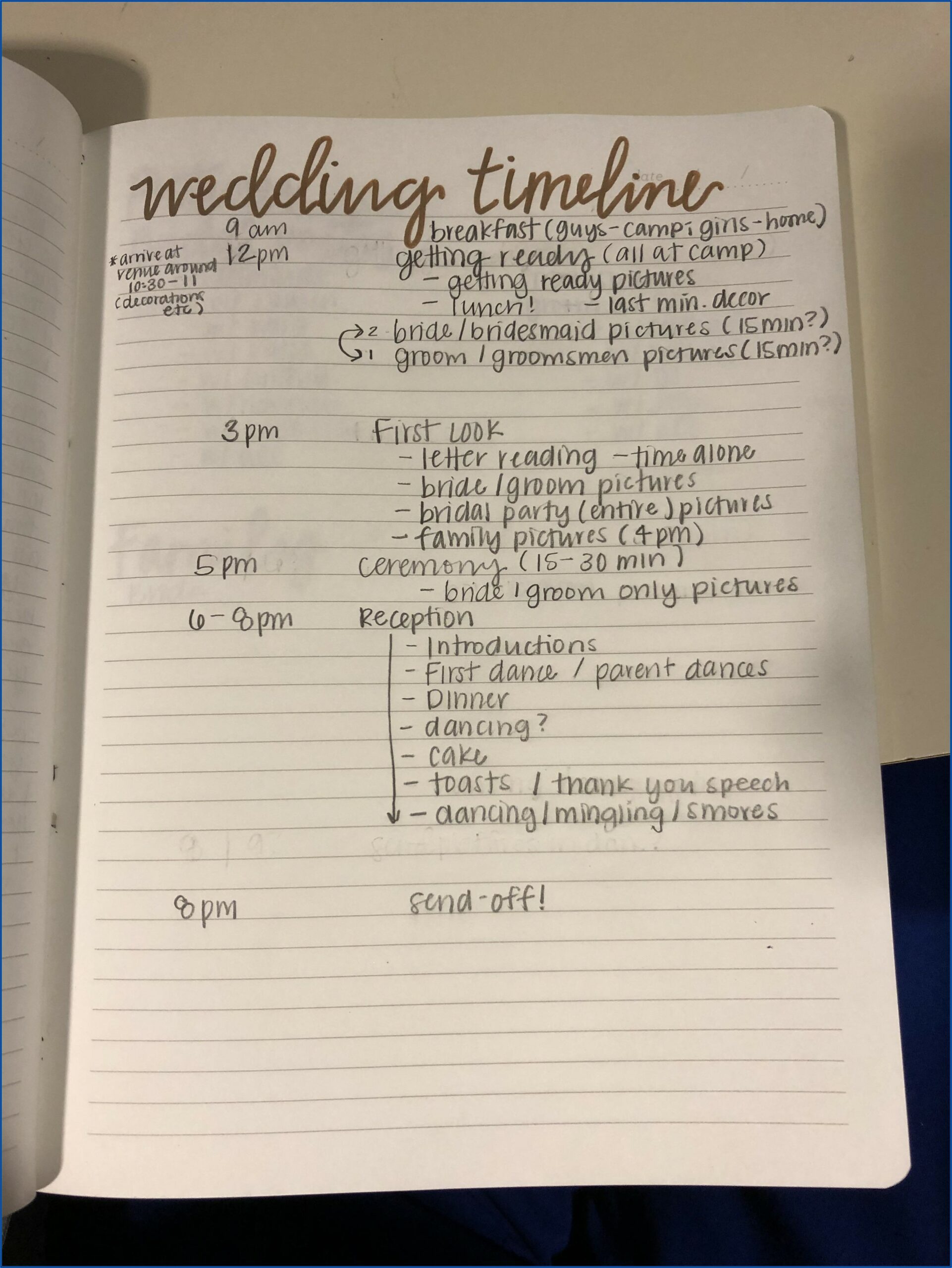 Wedding Day Timeline 4pm Ceremony With First Look