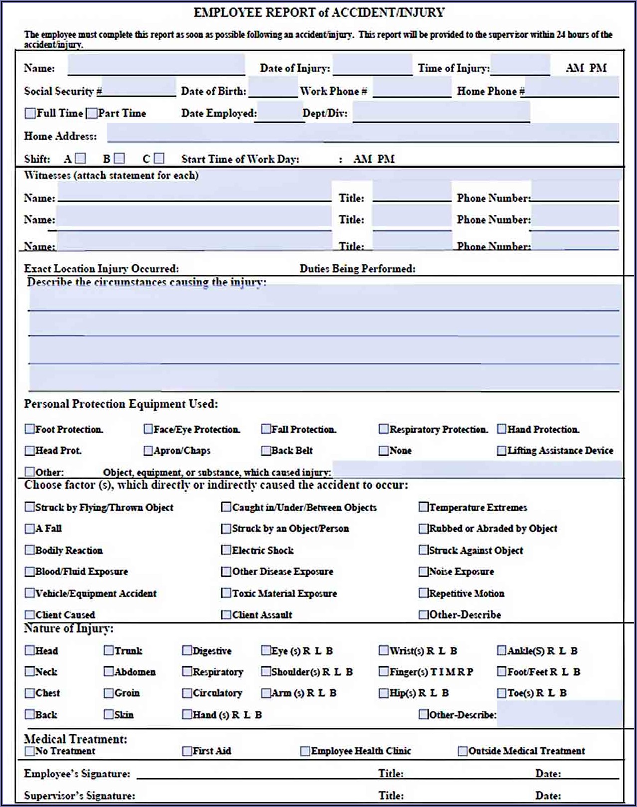 Work Accident Report Sample