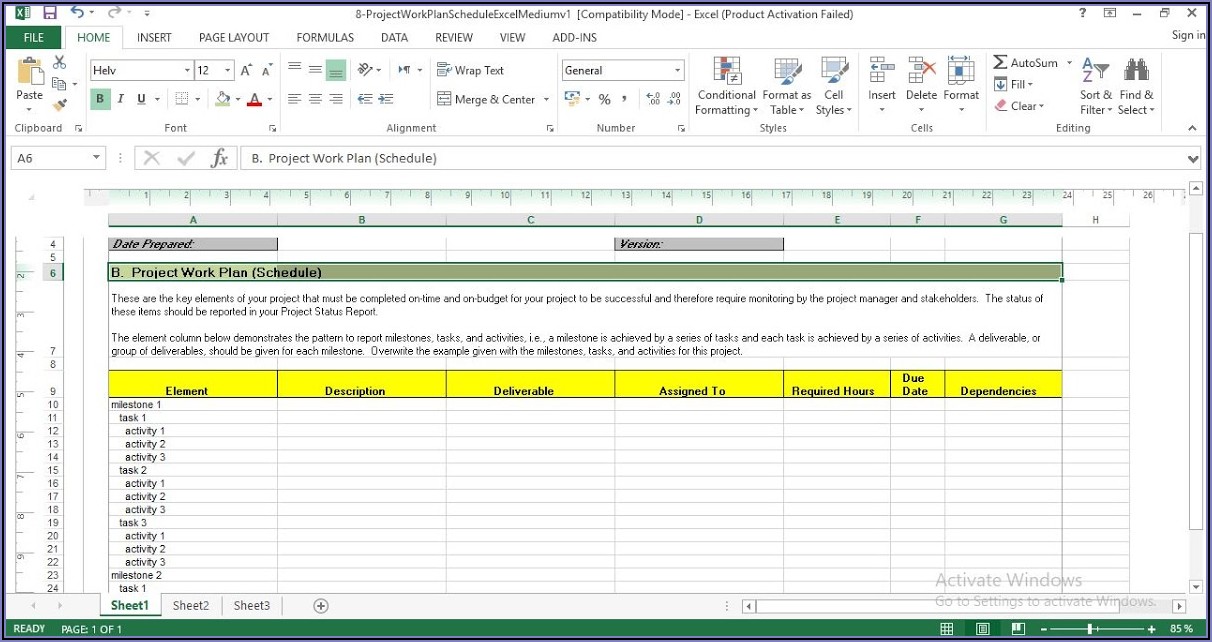 Work Plan Excel Template