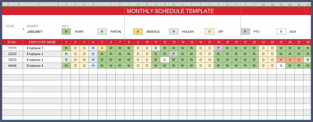 Work Schedule Excel Template