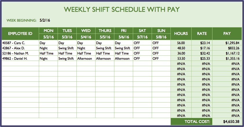 Work Schedule Excel Templates