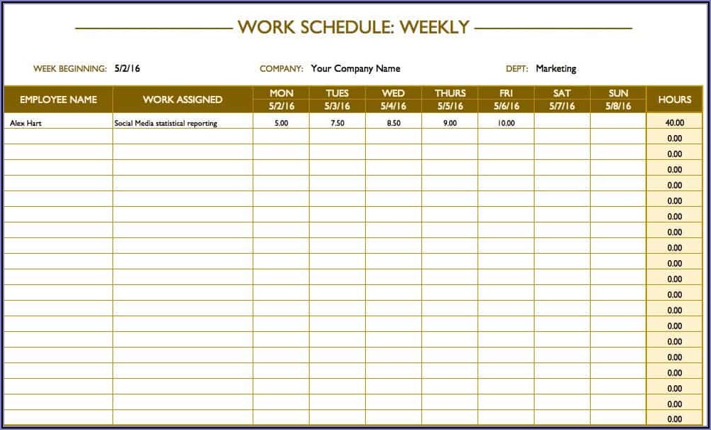Work Schedule Template Word