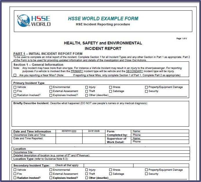 Workplace Accident Report Form Pdf