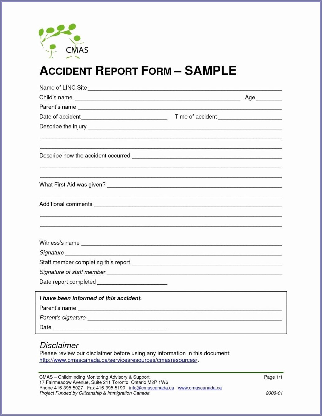 Workplace Accident Report Form Template
