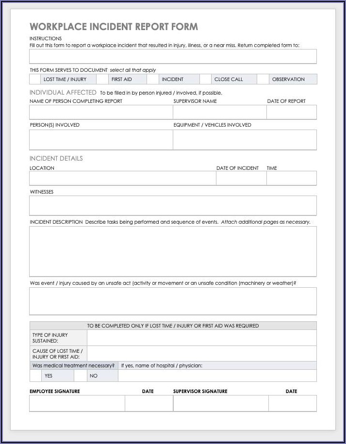Workplace Incident Report Template Word
