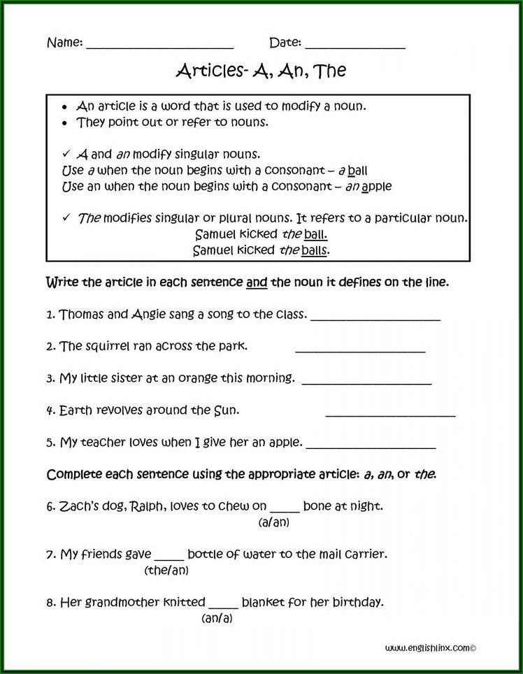 Worksheet For Grade 5 English Grammar