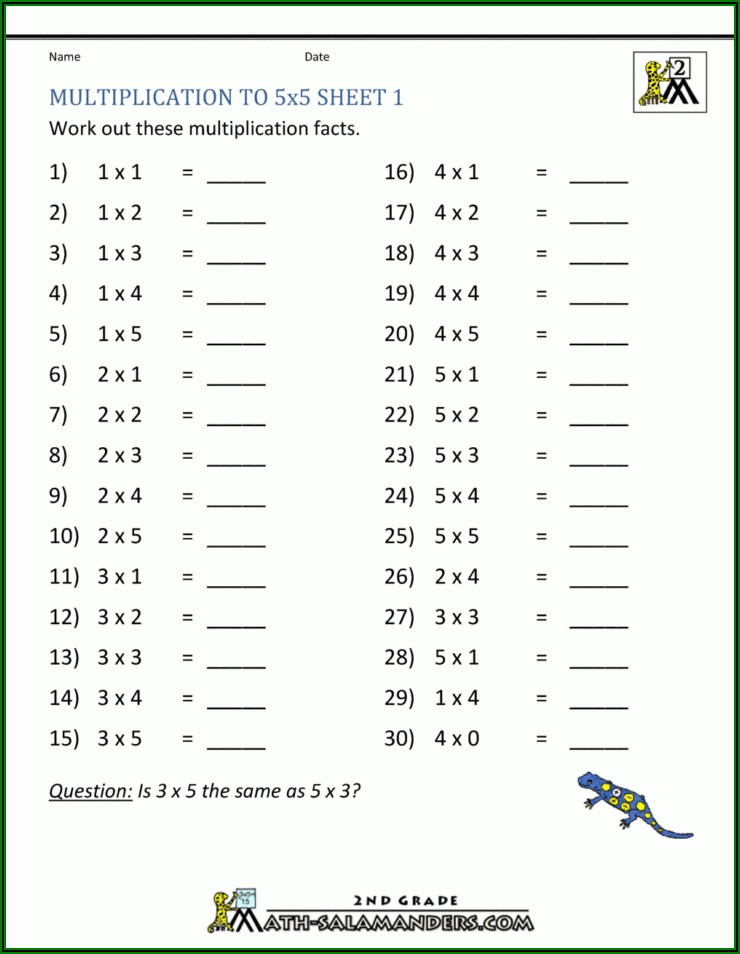 Worksheet Math Multiplication Grade 2