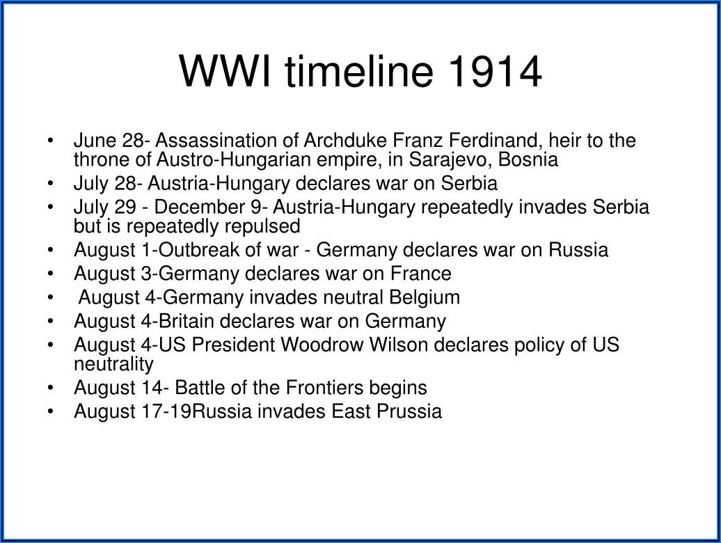 Ww1 Timeline Of Major Events