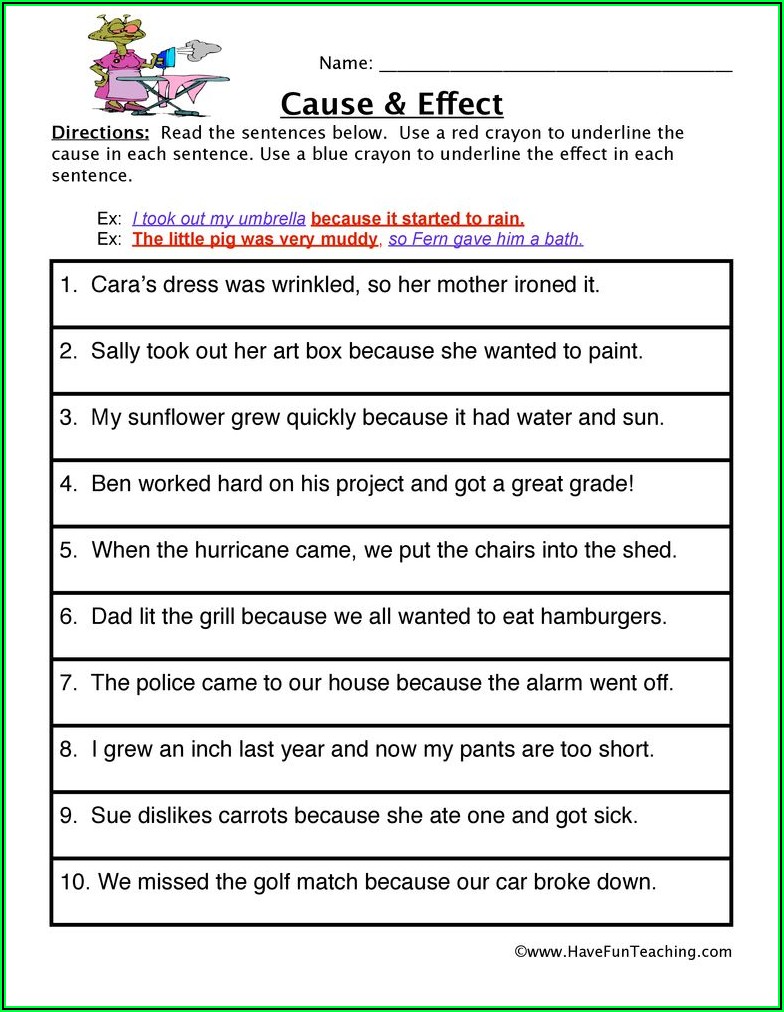 2nd Grade Cause And Effect Worksheets