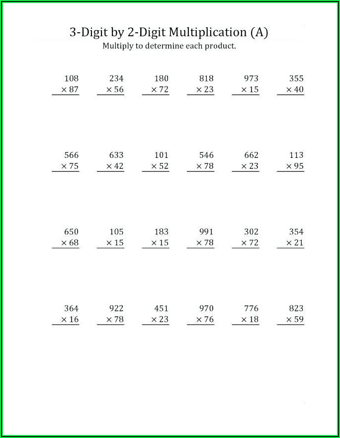 4 Digit Times 3 Digit Multiplication Worksheets