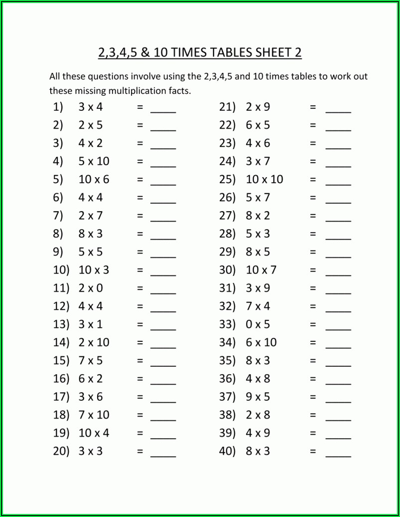 6 Times Table Worksheets 100 Problems