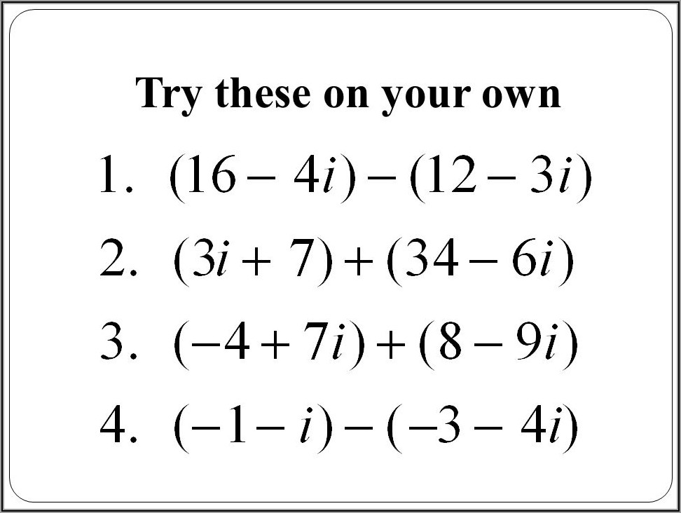 Complex Numbers Worksheet With Solutions