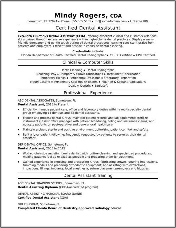 Dental Assistant Resume Sample No Experience