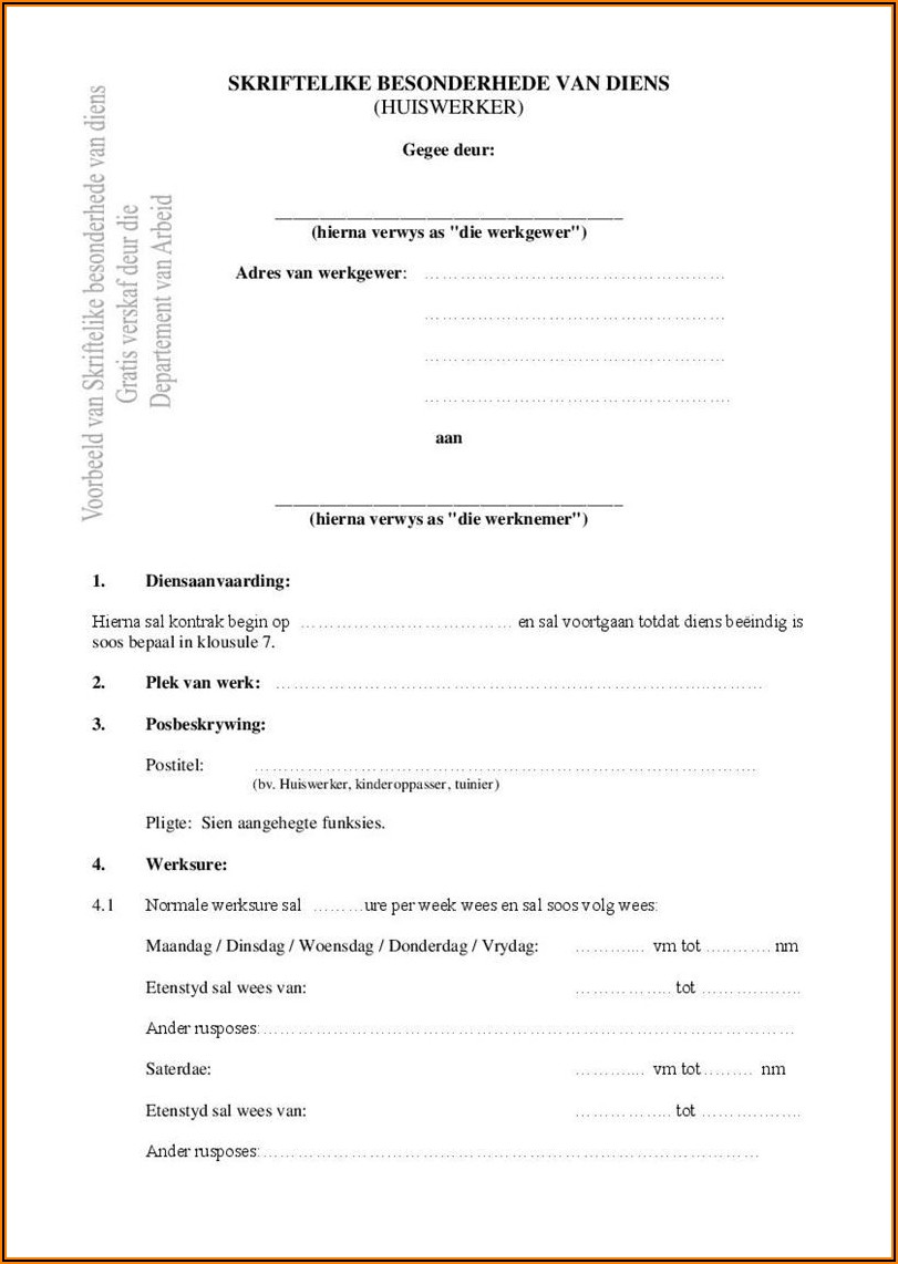 Domestic Worker Contract Template South Africa