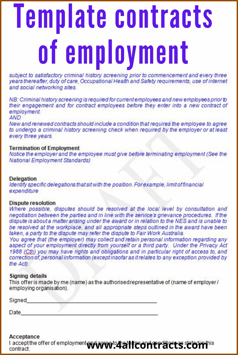 Employment Contract Template Australia