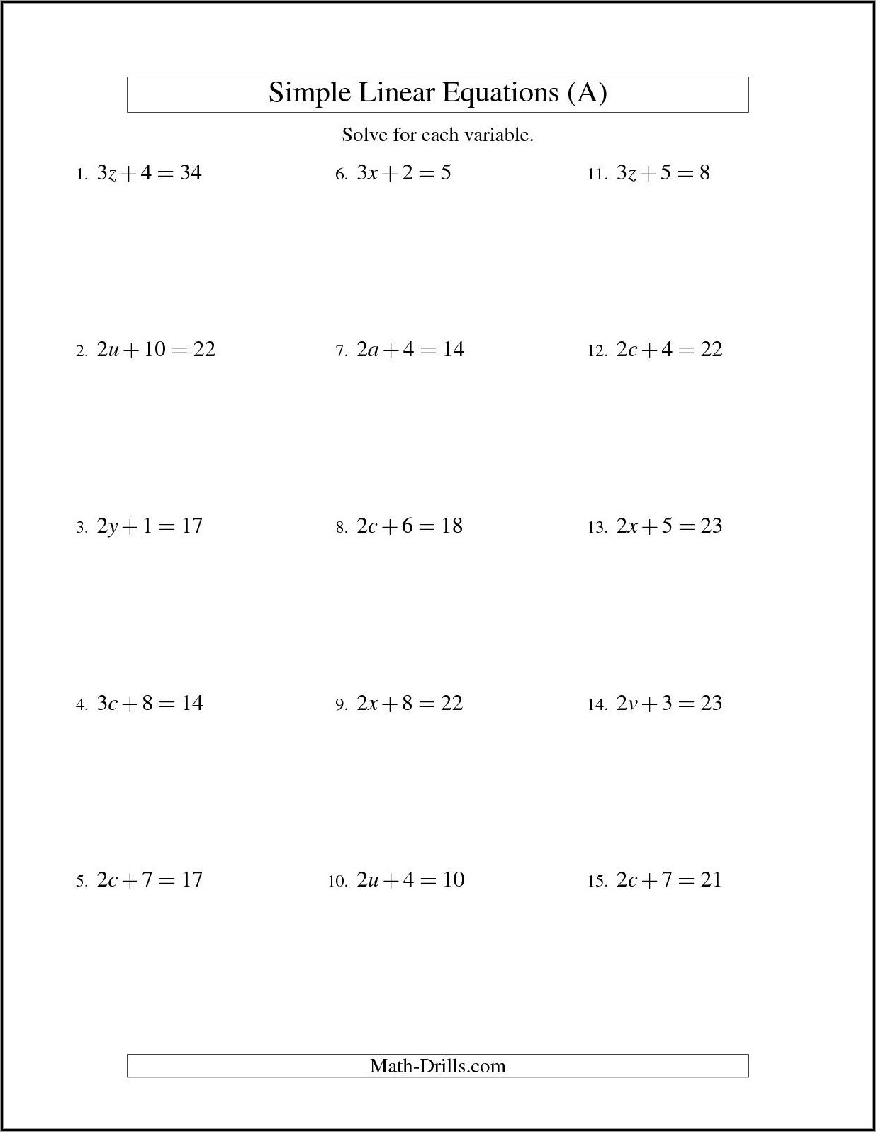 Evaluating Algebraic Expressions Worksheet Grade 7