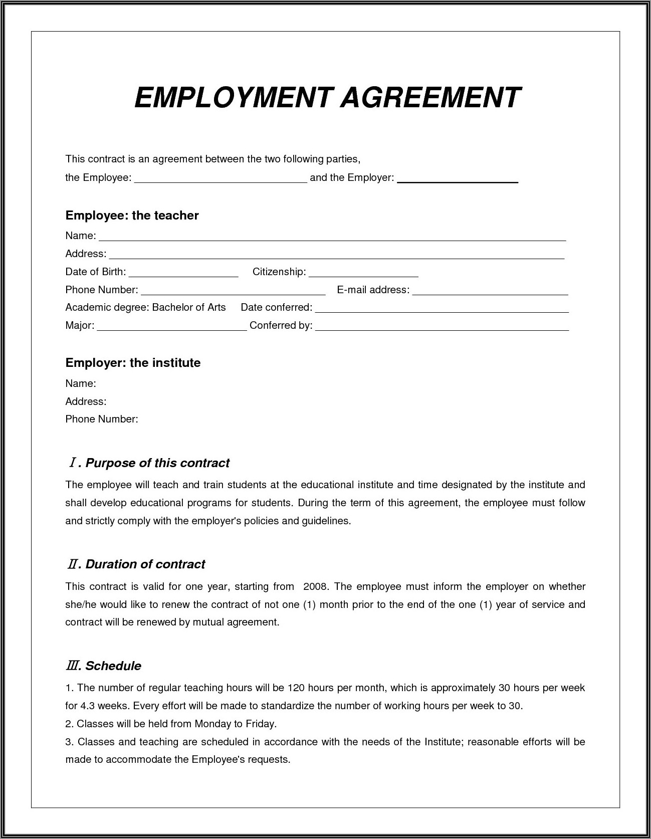 Free Employment Contract Template Word Uk