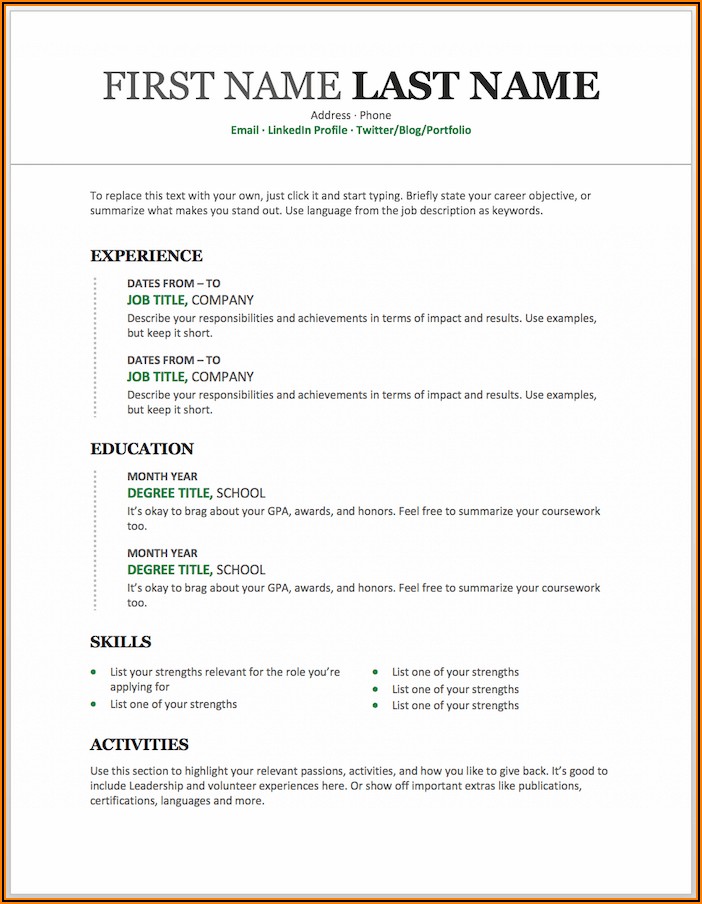 Free Microsoft Word Templates For Resume