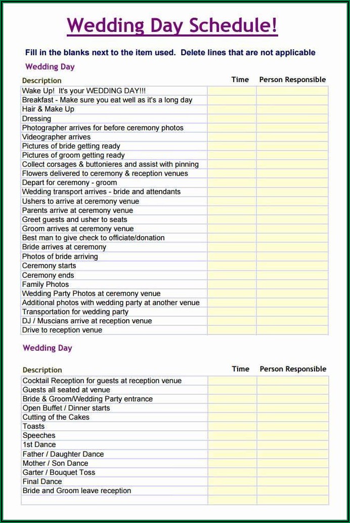 Free Wedding Day Timeline Template Word