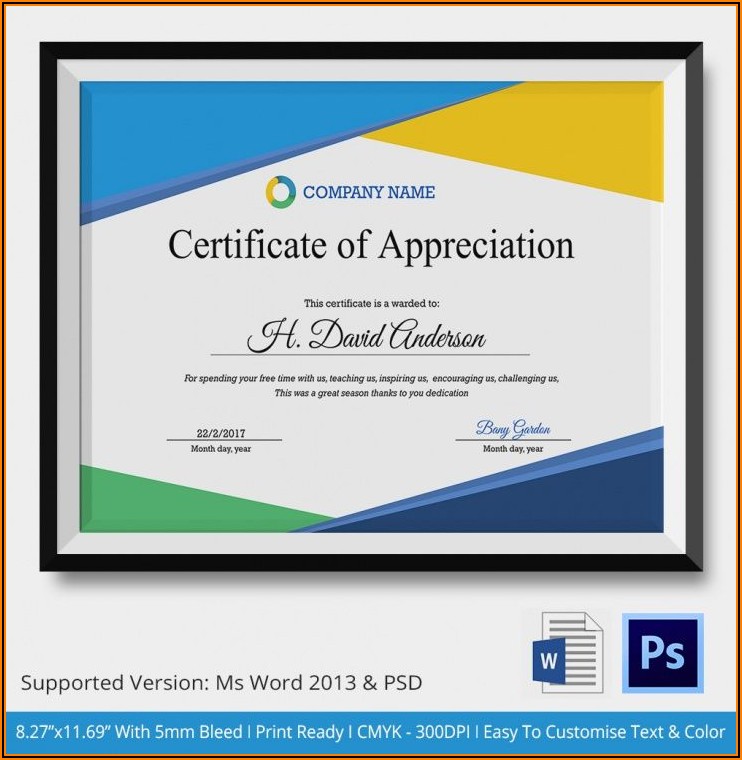Free Word Template Certificate Of Appreciation