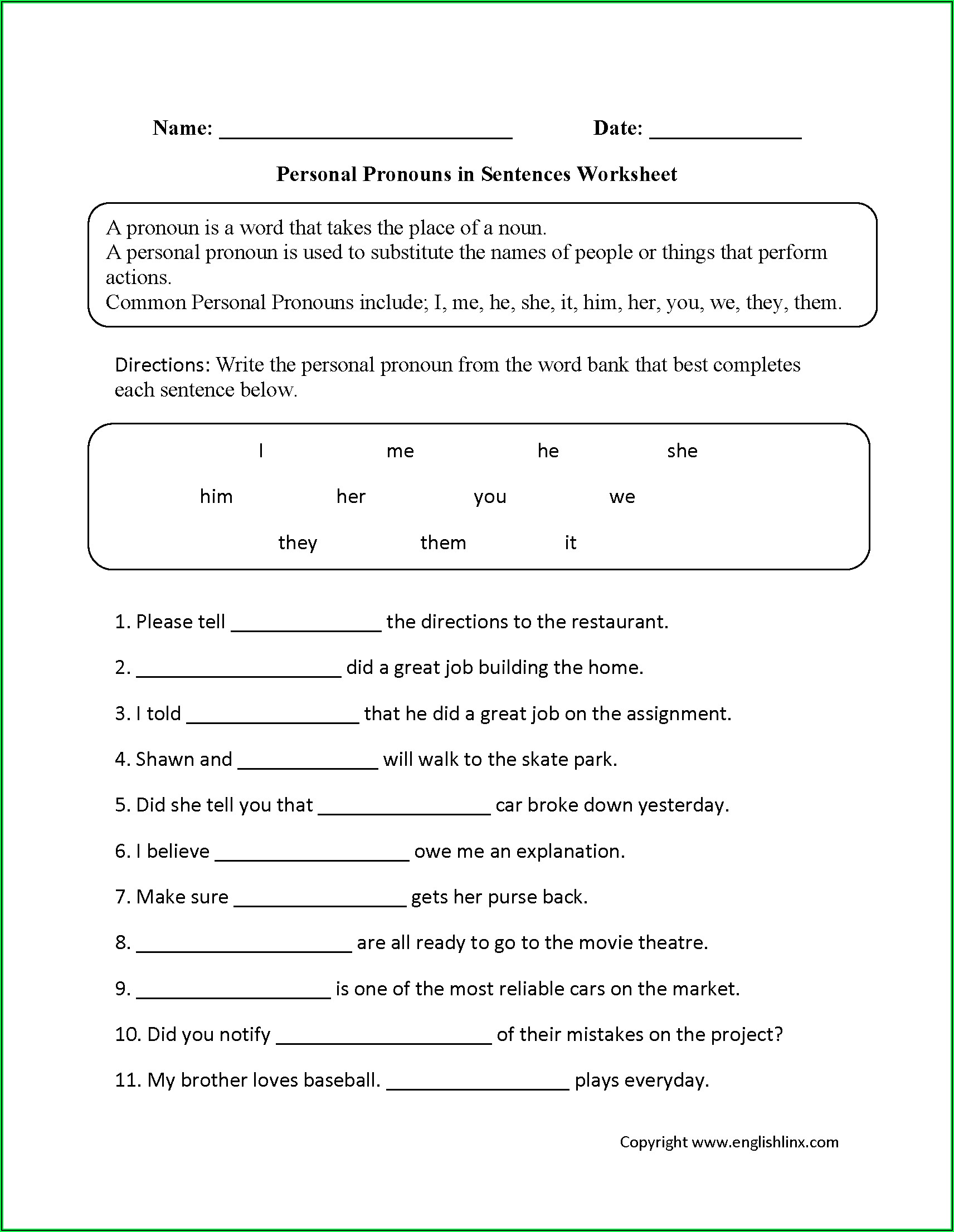 3rd Grade Pronoun Worksheet Worksheet Resume Template Collections 