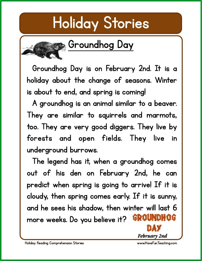 Groundhog Day Reading Comprehension Worksheet Free
