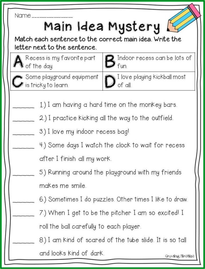 Main Idea Comprehension Worksheets First Grade