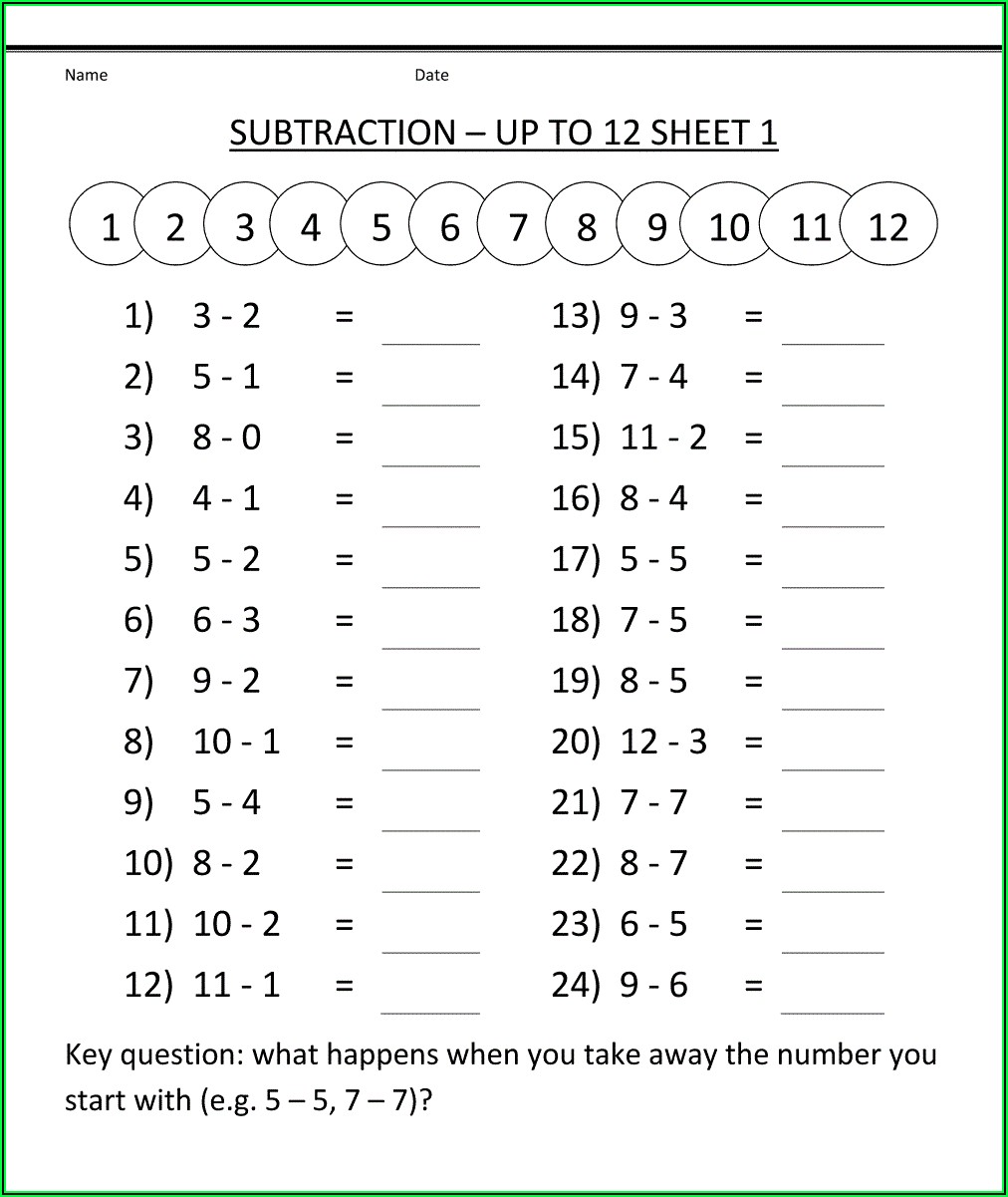 Math Facts Sheets For 1st Grade