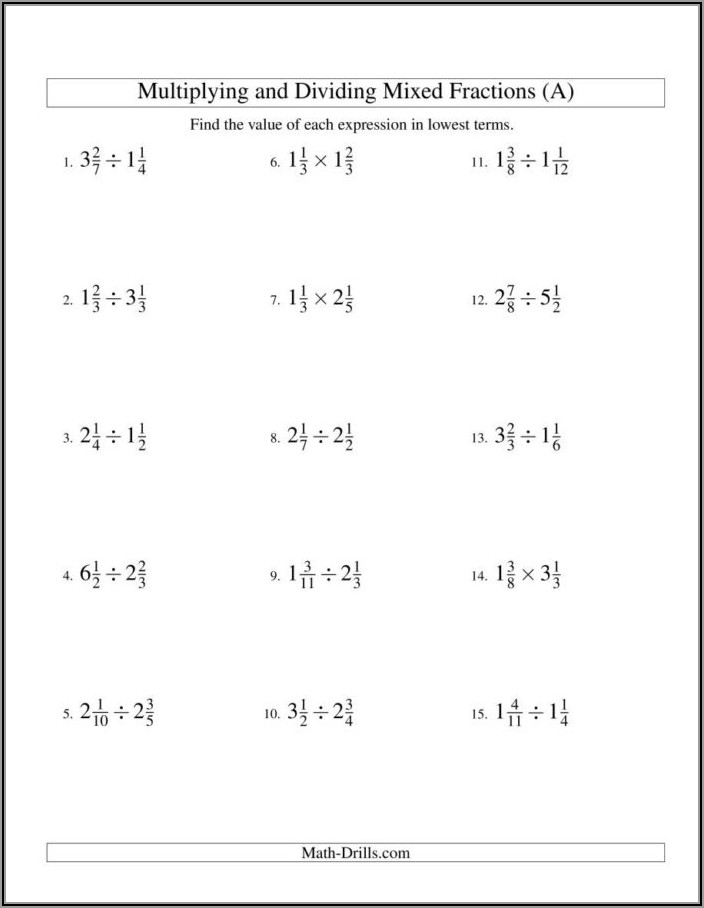 Math Worksheets Multiplying And Dividing Fractions