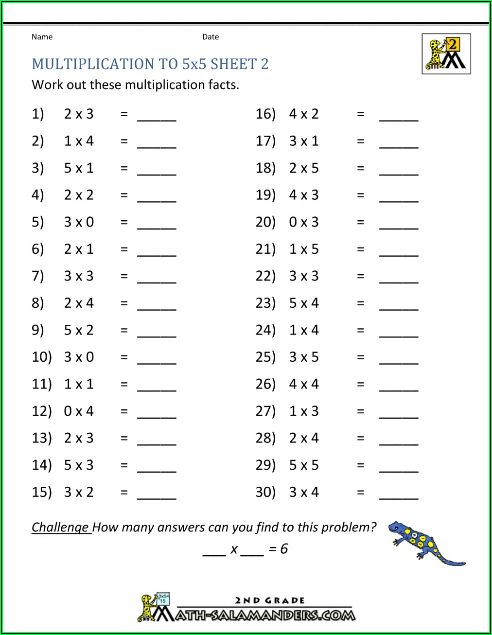 Multiplication Sums For 2nd Grade