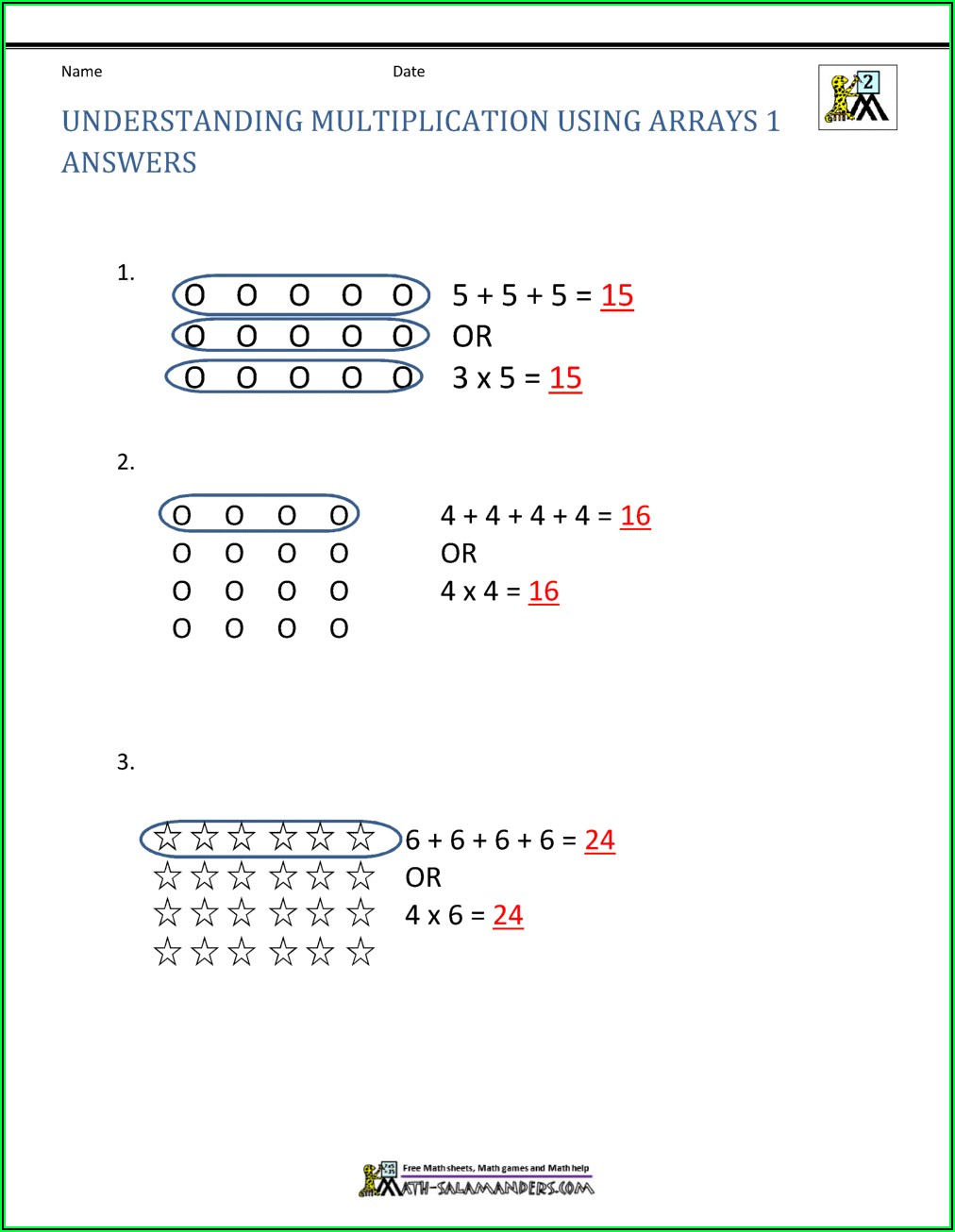 Multiplication With Arrays Worksheets For 2nd Grade