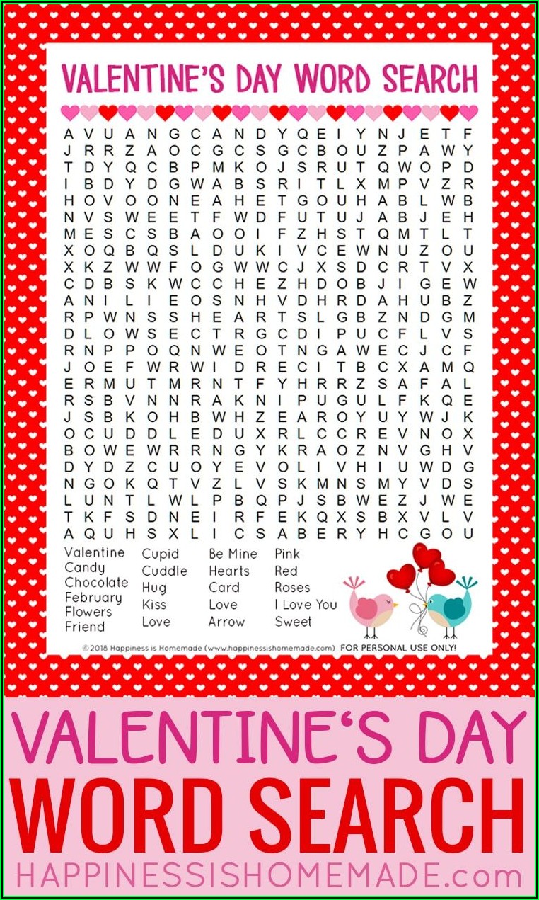 Printable Word Search Valentine Day