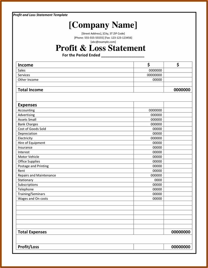 Profit And Loss Statement Template Microsoft Word