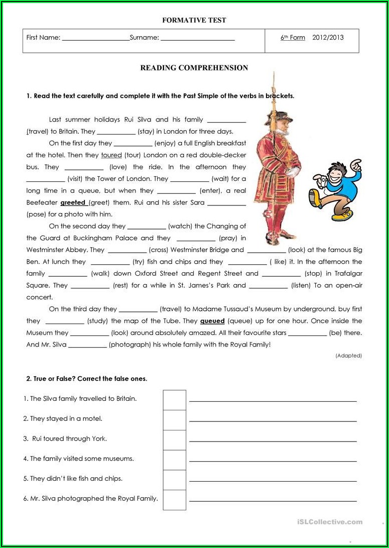 Reading Comprehension Exercises About Holidays