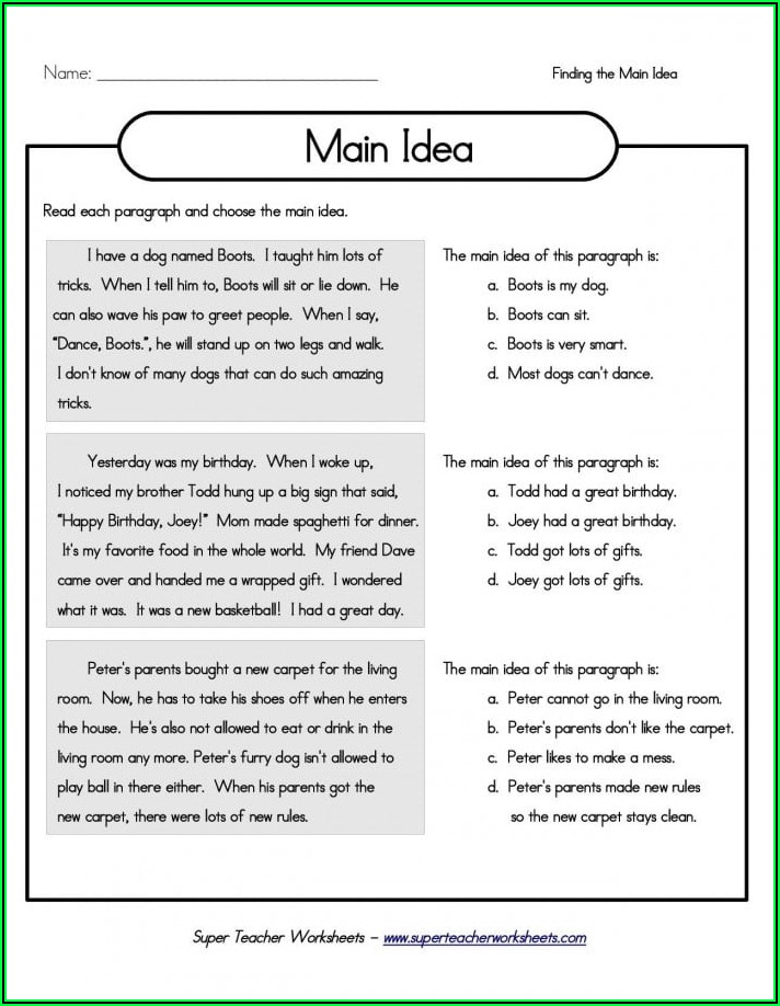 Reading Comprehension Exercises Main Ideas