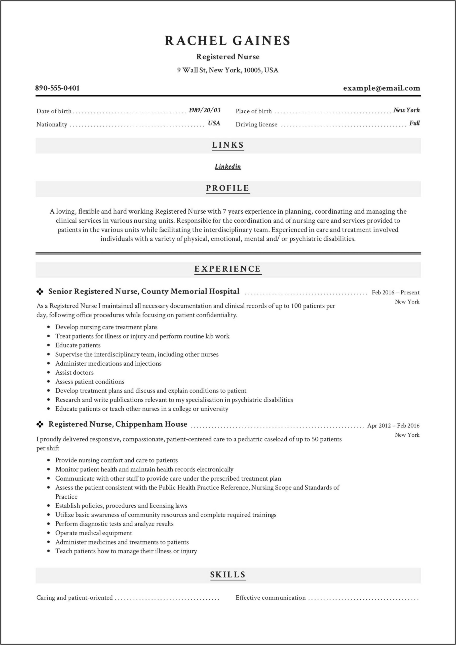 Registered Nurse Resume With Little Experience
