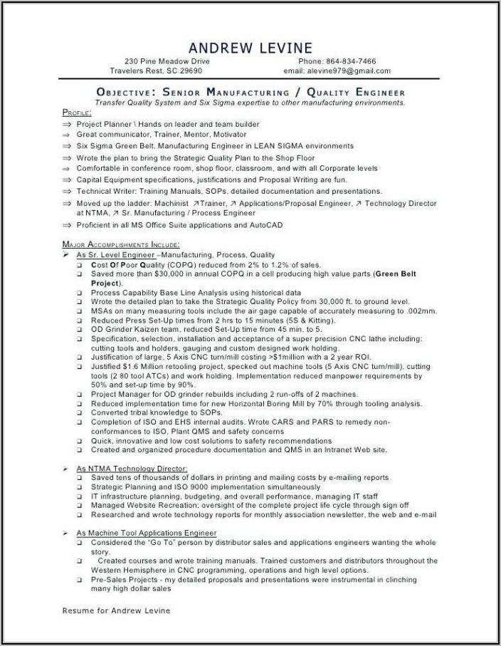Resume Examples For Machinist