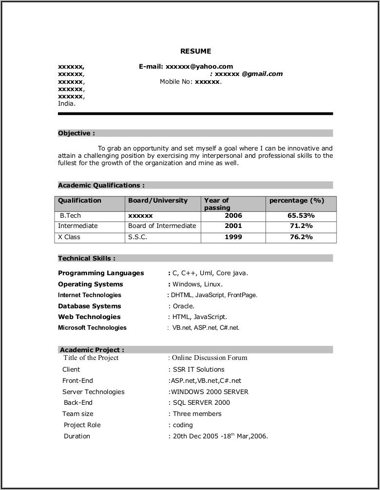 Resume Format For Registered Nurse