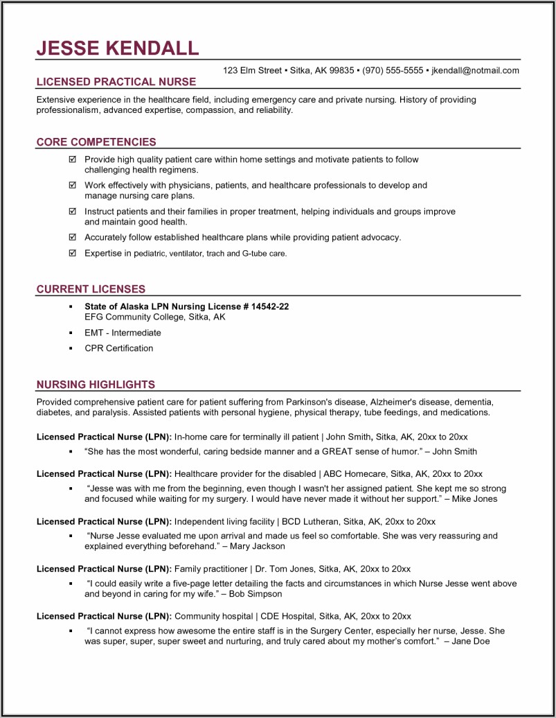 Resume Registered Nurse Canada